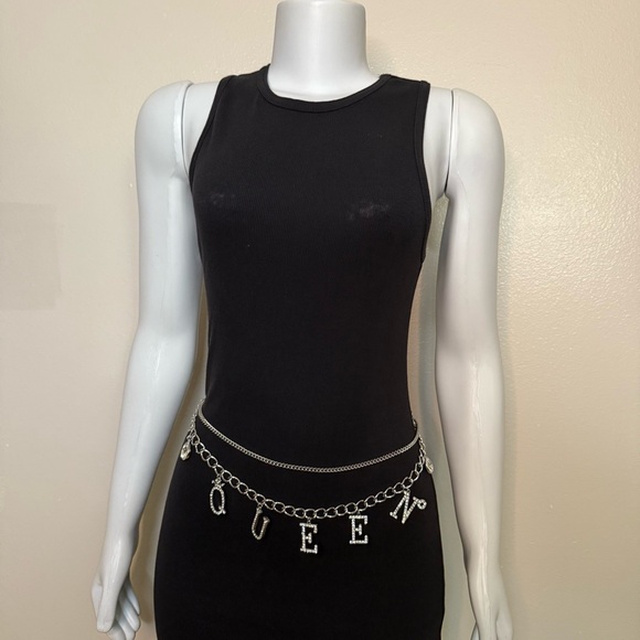 Silver tone layered charms with rhinestone details chain belt - Picture 3 of 9